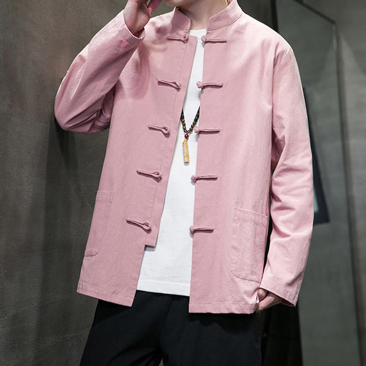 Buddha Stonesのシンプルなカエルボタンの中国唐装コットンメンズジャケットシャツ（ポケット付き） - image 34