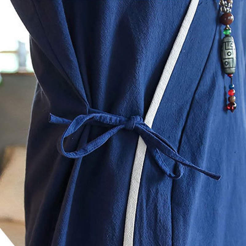 Buddha Stones秋カラーブロック 長袖シャツ リネン レースアップ メンズ - image 8