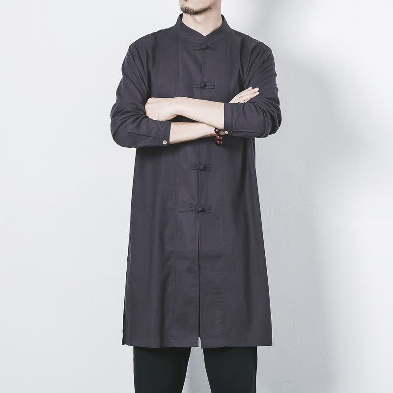 Buddha Stones秋 シンプル カエルボタン リネン メンズ ミドル丈コート 禅服 - image 26