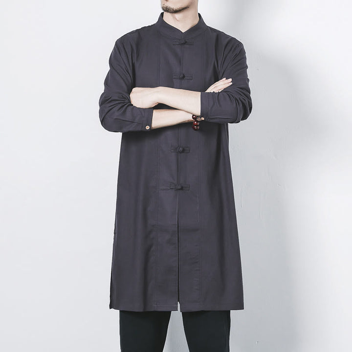 Buddha Stones秋 シンプル カエルボタン リネン メンズ ミドル丈コート 禅服 - image 26