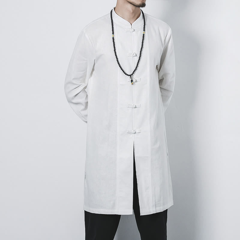 Buddha Stones秋 シンプル カエルボタン リネン メンズ ミドル丈コート 禅服 - image 15