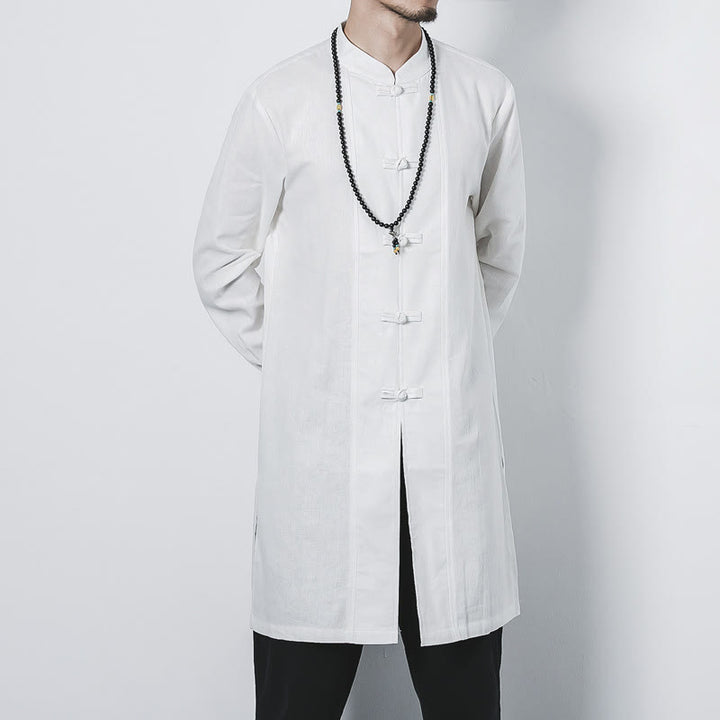 Buddha Stones秋 シンプル カエルボタン リネン メンズ ミドル丈コート 禅服 - image 15