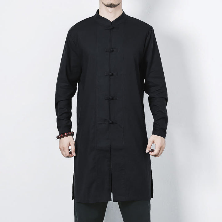 Buddha Stones秋 シンプル カエルボタン リネン メンズ ミドル丈コート 禅服 - image 17