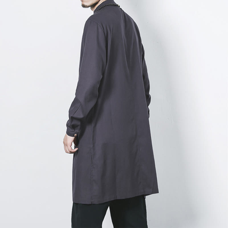 Buddha Stones秋 シンプル カエルボタン リネン メンズ ミドル丈コート 禅服 - image 24