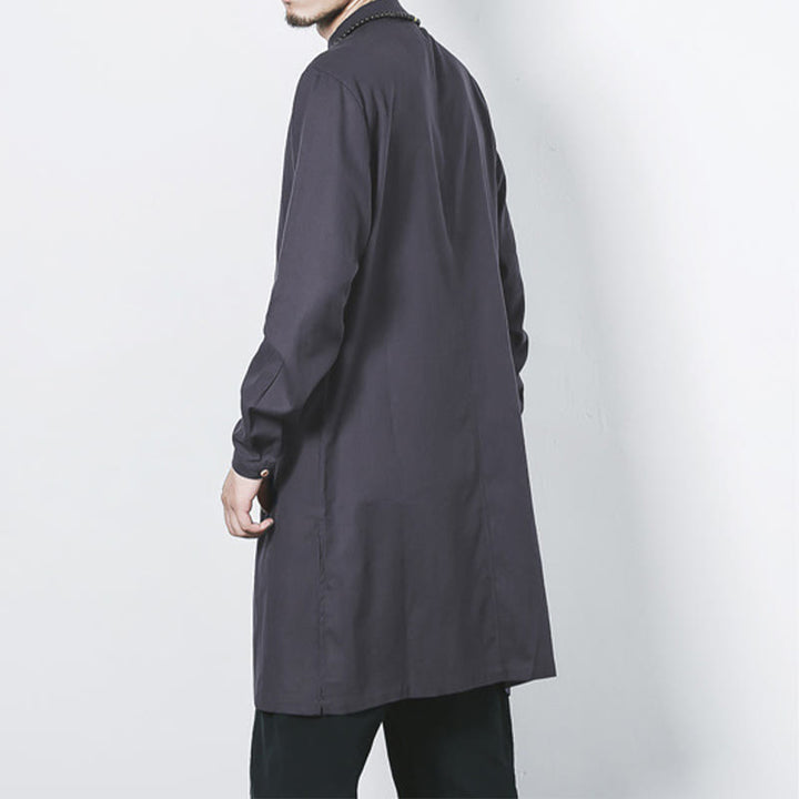 Buddha Stones秋 シンプル カエルボタン リネン メンズ ミドル丈コート 禅服 - image 24