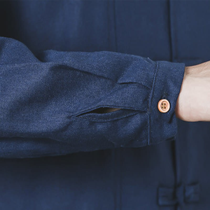 Buddha Stones秋 シンプル カエルボタン リネン メンズ ミドル丈コート 禅服 - image 11