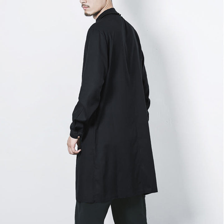 Buddha Stones秋 シンプル カエルボタン リネン メンズ ミドル丈コート 禅服 - image 19