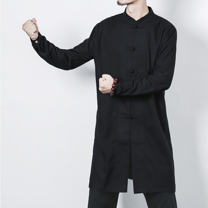 Buddha Stones秋 シンプル カエルボタン リネン メンズ ミドル丈コート 禅服 - image 21