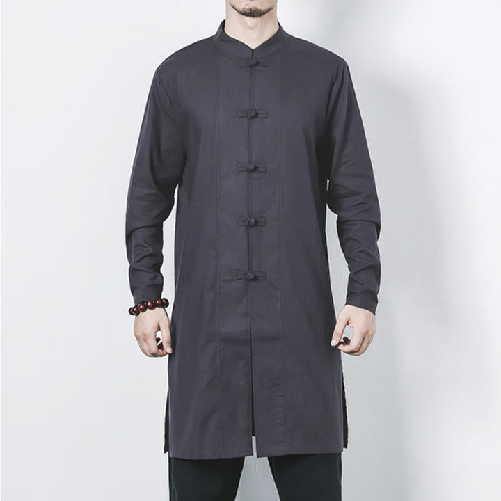Buddha Stones秋 シンプル カエルボタン リネン メンズ ミドル丈コート 禅服 - image 23