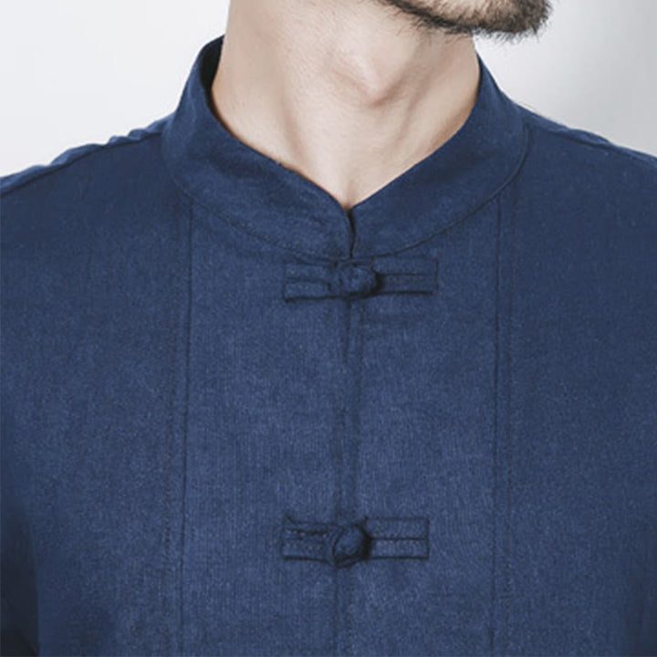 Buddha Stones秋 シンプル カエルボタン リネン メンズ ミドル丈コート 禅服 - image 9