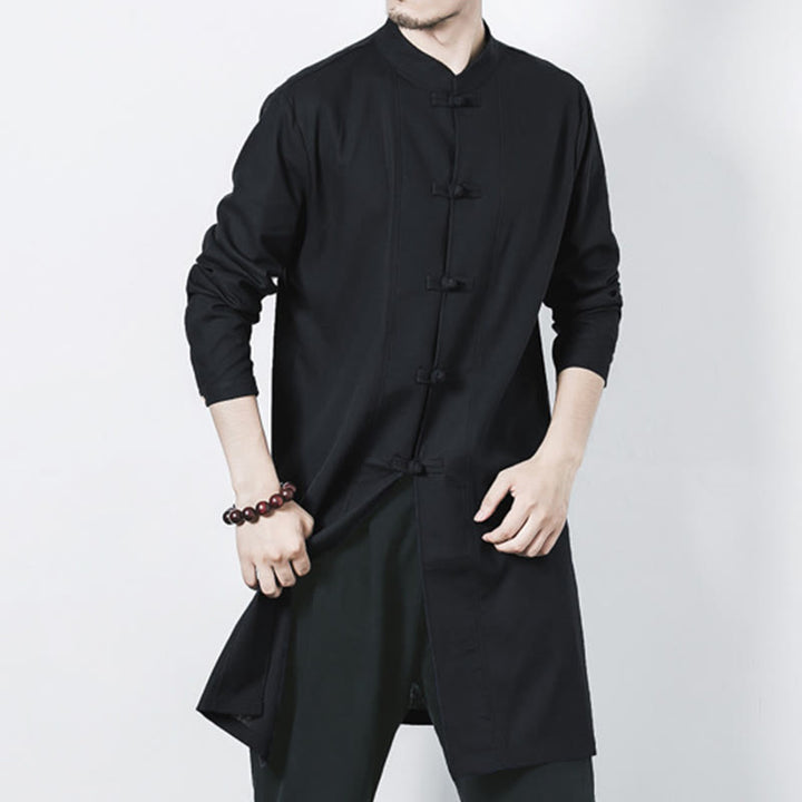 Buddha Stones秋 シンプル カエルボタン リネン メンズ ミドル丈コート 禅服 - image 18