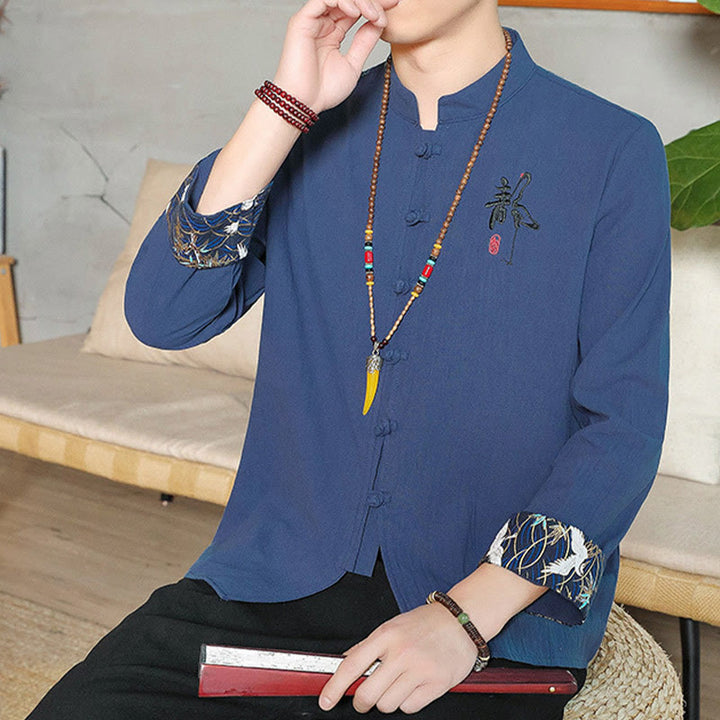 Buddha Stones秋 無地 長袖 カエルボタンシャツ リネン メンズ 禅服 - image 26