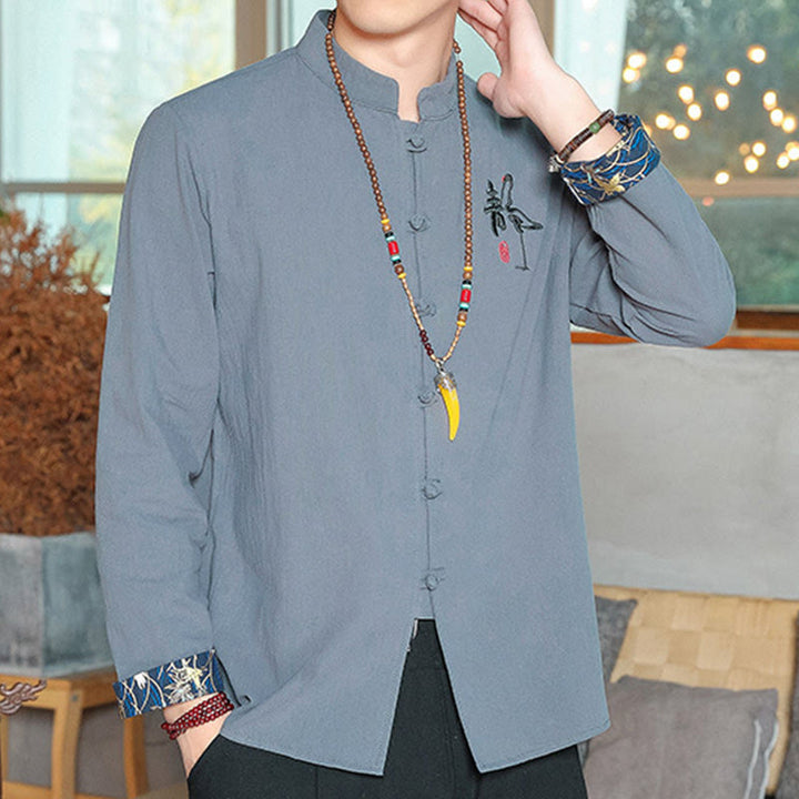 Buddha Stones秋 無地 長袖 カエルボタンシャツ リネン メンズ 禅服 - image 11
