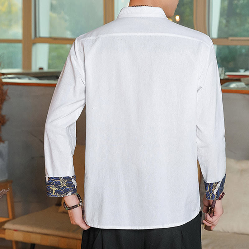 Buddha Stones秋 無地 長袖 カエルボタンシャツ リネン メンズ 禅服 - image 2