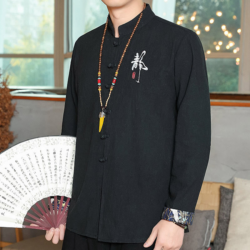 Buddha Stones秋 無地 長袖 カエルボタンシャツ リネン メンズ 禅服 - image 18