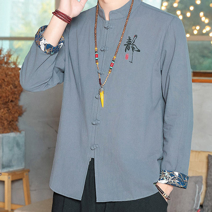 Buddha Stones秋 無地 長袖 カエルボタンシャツ リネン メンズ 禅服 - image 13
