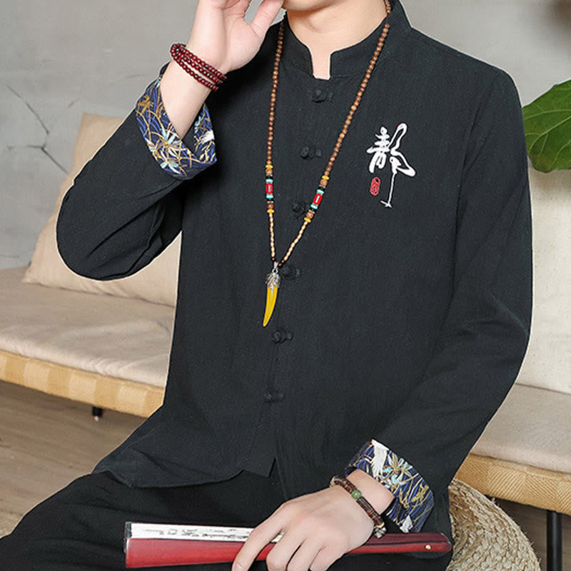 Buddha Stones秋 無地 長袖 カエルボタンシャツ リネン メンズ 禅服 - image 20