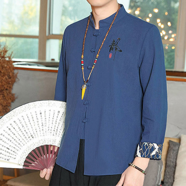 Buddha Stones秋 無地 長袖 カエルボタンシャツ リネン メンズ 禅服 - image 24