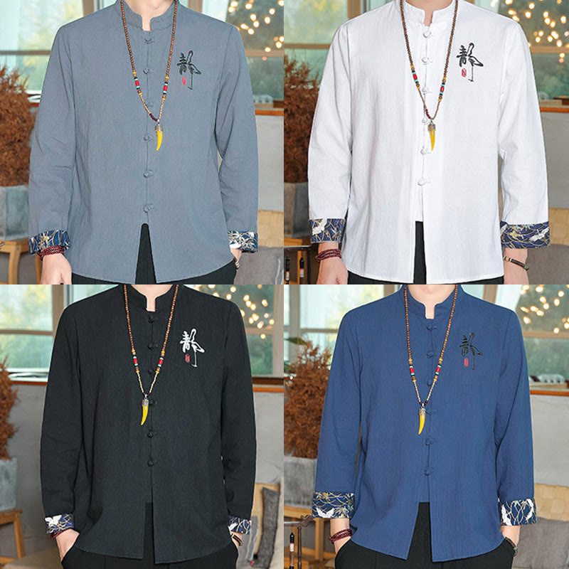 Buddha Stones秋 無地 長袖 カエルボタンシャツ リネン メンズ 禅服 - image 29