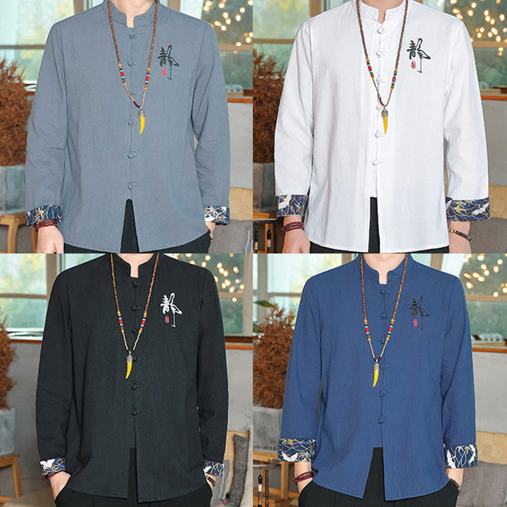 Buddha Stones秋 無地 長袖 カエルボタンシャツ リネン メンズ 禅服 - image 29