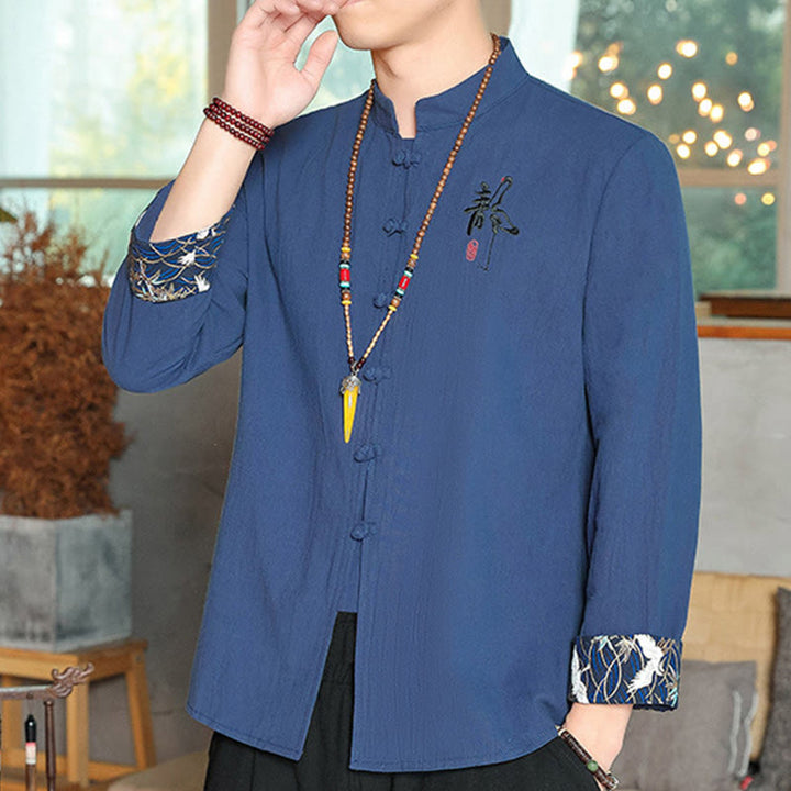 Buddha Stones秋 無地 長袖 カエルボタンシャツ リネン メンズ 禅服 - image 25