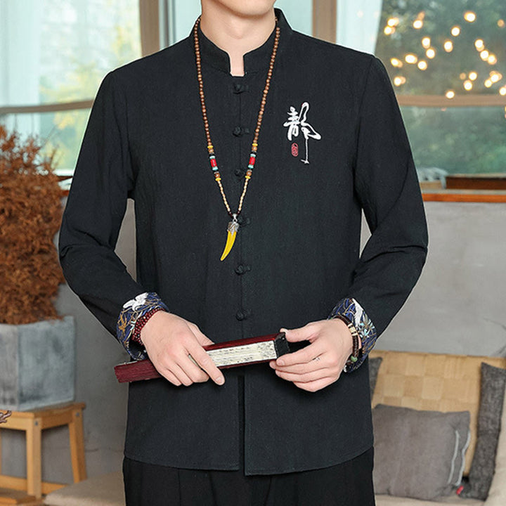 Buddha Stones秋 無地 長袖 カエルボタンシャツ リネン メンズ 禅服 - image 17