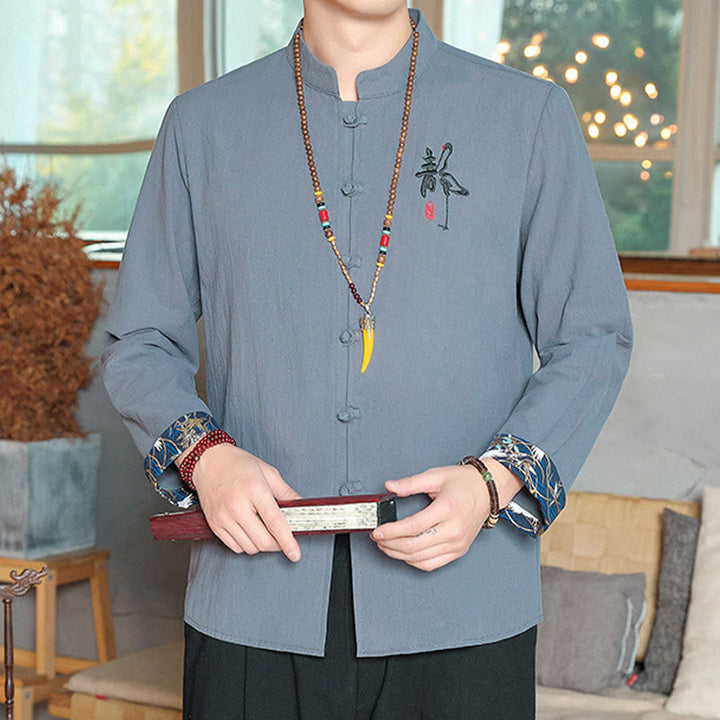 Buddha Stones秋 無地 長袖 カエルボタンシャツ リネン メンズ 禅服 - image 12