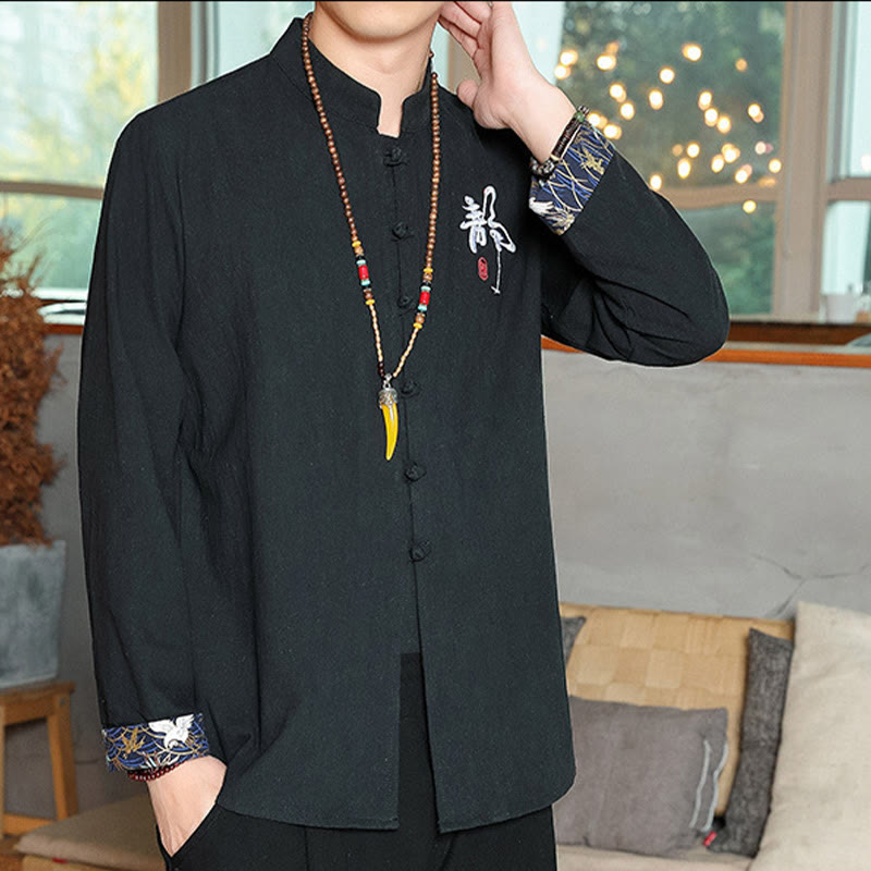 Buddha Stones秋 無地 長袖 カエルボタンシャツ リネン メンズ 禅服 - image 16