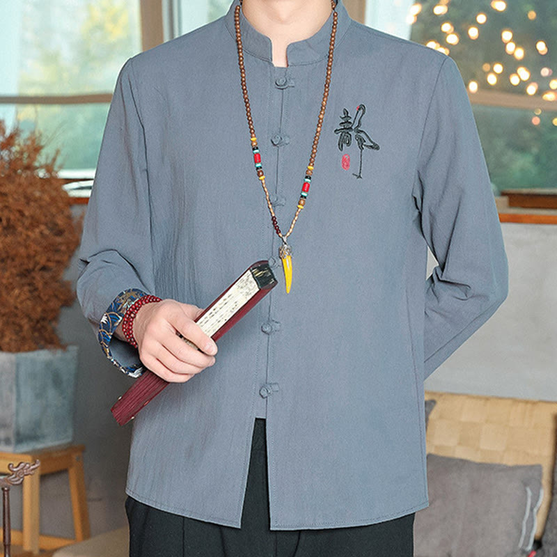 Buddha Stones秋 無地 長袖 カエルボタンシャツ リネン メンズ 禅服 - image 14