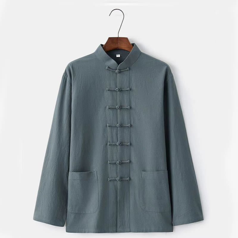 Buddha Stones 2点セット 唐装 伝統 カエルボタン ユニフォーム 長袖 シャツ パンツ メンズ セット - image 8