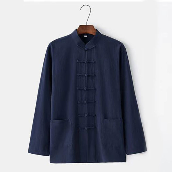 Buddha Stones 2点セット 唐装 伝統 カエルボタン ユニフォーム 長袖 シャツ パンツ メンズ セット - image 11