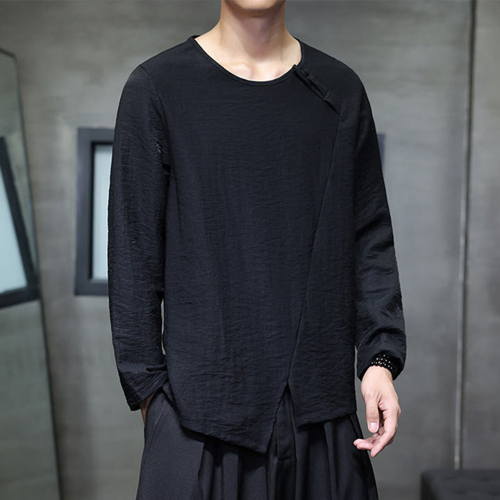 Buddha Stones秋 無地 ラウンドネック 長袖 Tシャツ コットン メンズ 服 - 黒 - US/UK/AU46、 EU56 (5XL) - image 21