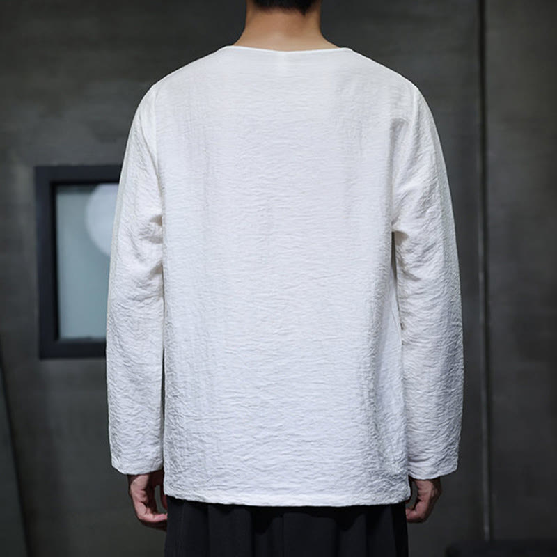 Buddha Stones秋 無地 ラウンドネック 長袖 Tシャツ コットン メンズ 服 - image 9