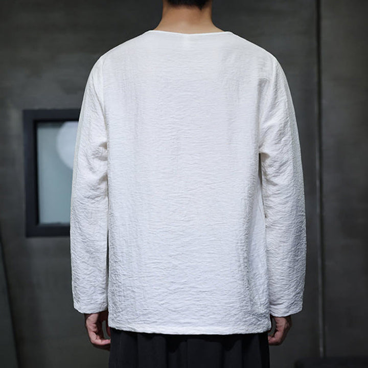 Buddha Stones秋 無地 ラウンドネック 長袖 Tシャツ コットン メンズ 服 - image 9