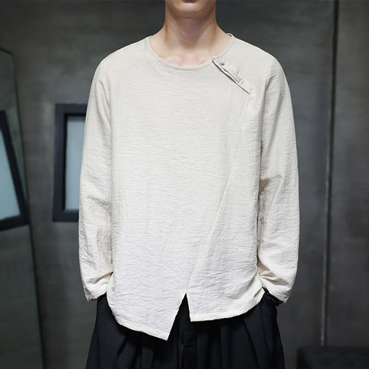 Buddha Stones秋 無地 ラウンドネック 長袖 Tシャツ コットン メンズ 服 - リネン - US/UK/AU46、 EU56 (5XL) - image 0