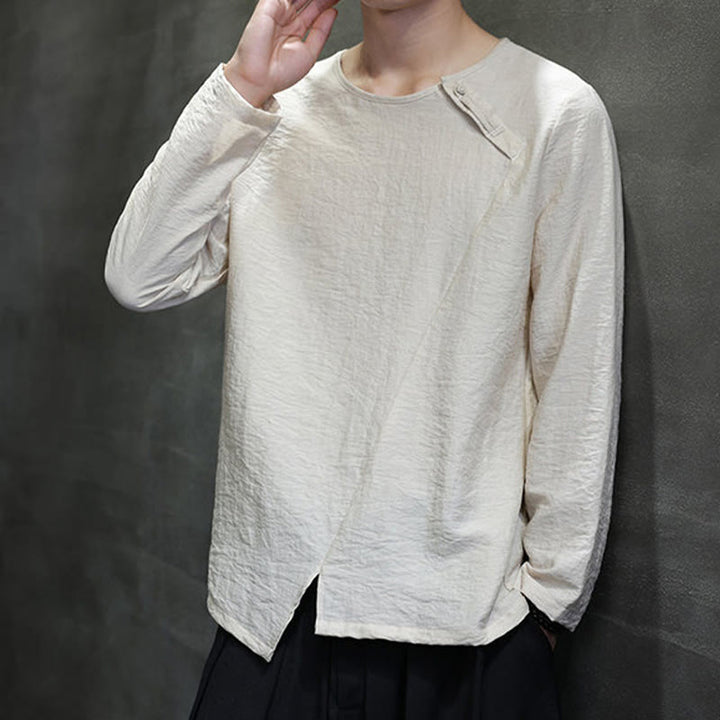 Buddha Stones秋 無地 ラウンドネック 長袖 Tシャツ コットン メンズ 服 - image 6