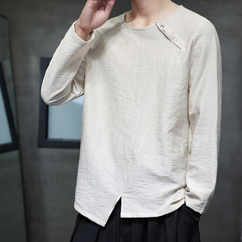 Buddha Stones秋 無地 ラウンドネック 長袖 Tシャツ コットン メンズ 服 - image 4