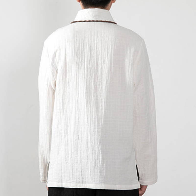 Buddha Stones秋 シンプル Vネック 長袖 Tシャツ コットン メンズ 服 - image 12