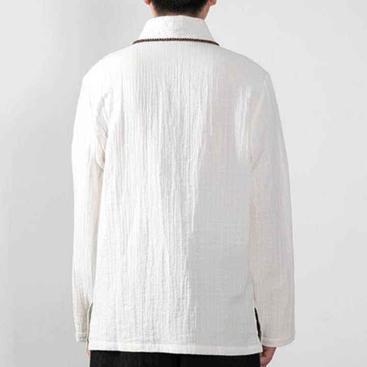 Buddha Stones秋 シンプル Vネック 長袖 Tシャツ コットン メンズ 服 - image 12