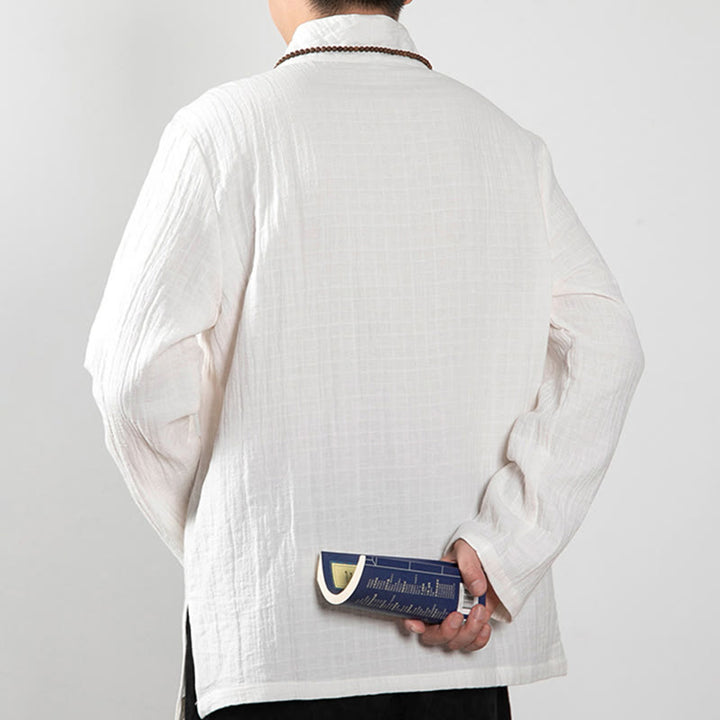 Buddha Stones秋 シンプル Vネック 長袖 Tシャツ コットン メンズ 服 - image 13