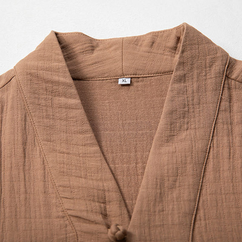 Buddha Stones秋 シンプル Vネック 長袖 Tシャツ コットン メンズ 服 - image 6