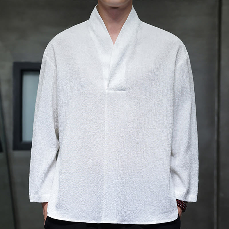 Buddha Stonesシンプル Vネック 長袖 Tシャツ メンズ 服 - 白 - US/UK/AU46、 EU56 (5XL) - image 0