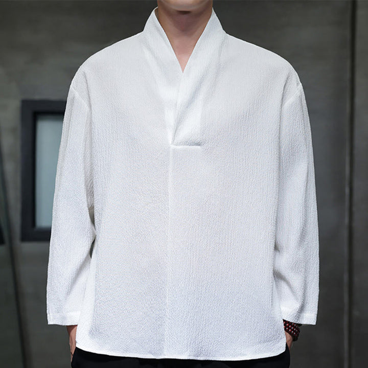 Buddha Stonesシンプル Vネック 長袖 Tシャツ メンズ 服 - 白 - US/UK/AU46、 EU56 (5XL) - image 0