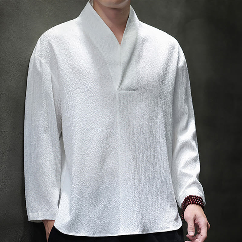 Buddha Stonesシンプル Vネック 長袖 Tシャツ メンズ 服 - image 1