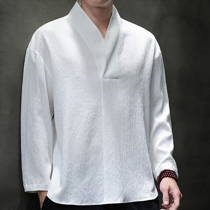 Buddha Stonesシンプル Vネック 長袖 Tシャツ メンズ 服 - image 1