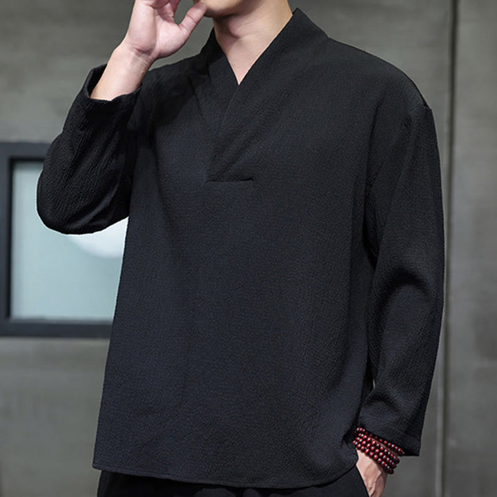 Buddha Stonesシンプル Vネック 長袖 Tシャツ メンズ 服 - image 12