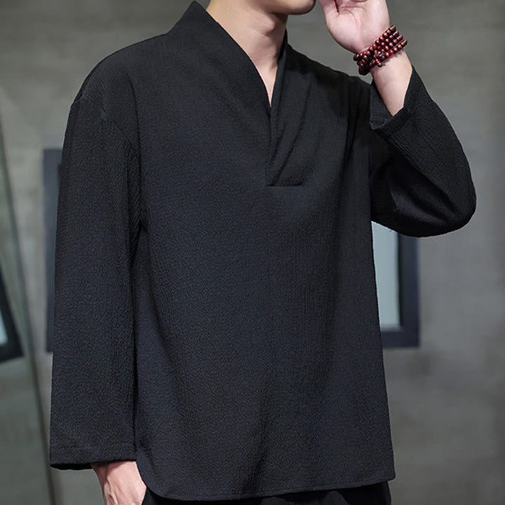 Buddha Stonesシンプル Vネック 長袖 Tシャツ メンズ 服 - image 16