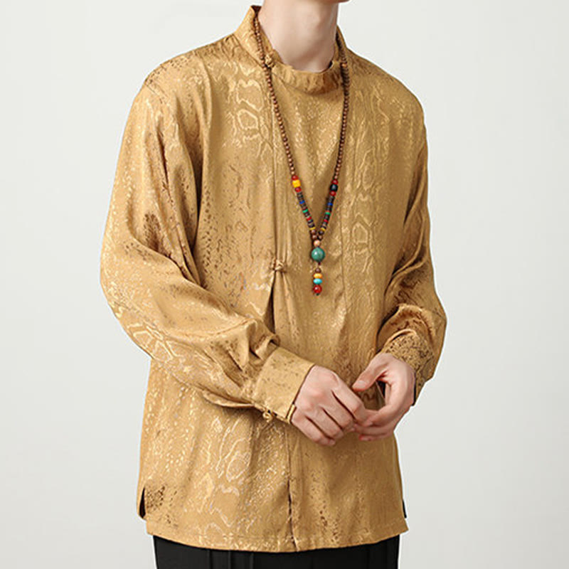 Buddha Stones秋 ジャカード 長袖 フロッグボタンシャツ メンズ 服 - image 6