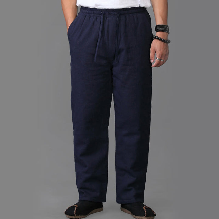 Buddha Stones冬用 メンズ フリース裏地 ドローストリング リネンパンツ ポケット付き - image 2