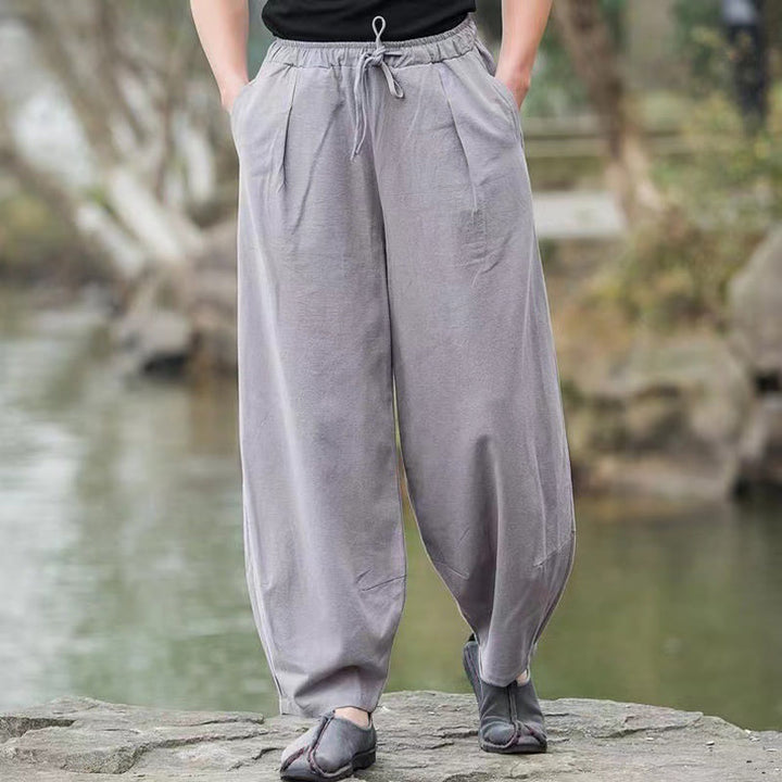 Buddha Stonesカジュアル シンプル ドローストリング メンズ ハーレムパンツ ポケット付き - ライトグレー - US/UK/AU44、EU54 (5XL) - image 8
